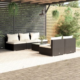 6-teiliges Gartensofa-Set und schwarze synthetische Rattankissen von , Gartensets - Ref: Foro24-3101447, Preis: 651,99 €, Rab...