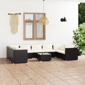 Set de muebles de jardín 10 pzs y cojines ratán sintético negro de , Conjuntos de jardín - Ref: Foro24-3101975, Precio: 1,00 ...