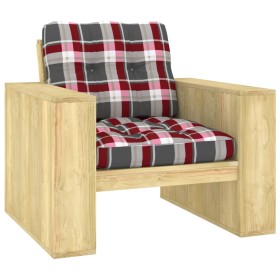 Garden chair and red checkered cushions impregnated pine wood by , Garden chairs - Ref: Foro24-3065754, Price: 156,99 €, Disc...