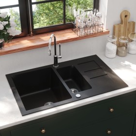 Black Double Bowl Granite Kitchen Sink by , Sinks - Ref: Foro24-151929, Price: 209,75 €, Discount: %