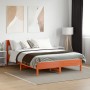 Bed frame with wax brown pine wood headboard 140x190 cm by , Beds and slatted bases - Ref: Foro24-842665, Price: 123,15 €, Di...