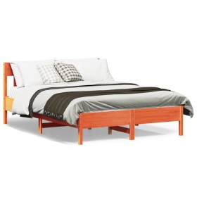 Estructura cama con cabecero madera pino marrón cera 120x190 cm de , Camas y somieres - Ref: Foro24-842673, Precio: 117,99 €,...