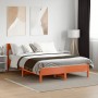 Bed frame with wax brown pine wood headboard 120x190 cm by , Beds and slatted bases - Ref: Foro24-842673, Price: 117,45 €, Di...