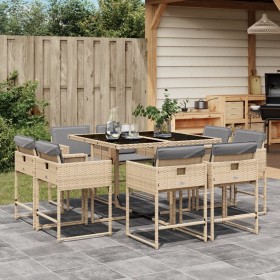 9-teiliges Garten-Essset mit beigen Kissen aus synthetischem Rattan von , Gartensets - Ref: Foro24-3211380, Preis: 441,11 €, ...