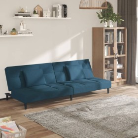 2-seater sofa bed with two blue velvet pillows by , Sofas - Ref: Foro24-375806, Price: 227,29 €, Discount: %