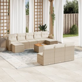 11-teiliges Gartensofa-Set mit beigen synthetischen Rattankissen von , Modulare Sofas für den Außenbereich - Ref: Foro24-3224...