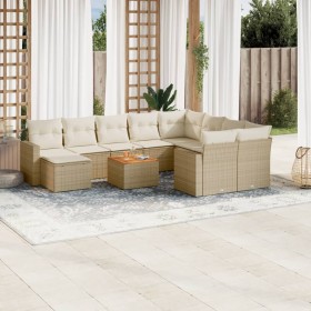 Set de sofás de jardín 11pzas con cojines ratán sintético beige de , Sofás modulares de exterior - Ref: Foro24-3224413, Preci...