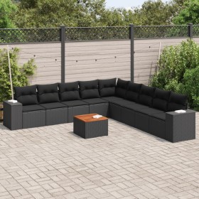 Gartensofa-Set 10-teilig mit schwarzen synthetischen Rattankissen von , Gartensets - Ref: Foro24-3257819, Preis: 648,77 €, Ra...