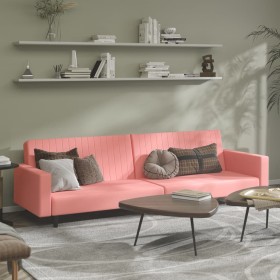 Pink velvet 2-seater sofa bed by , Sofas - Ref: Foro24-375941, Price: 240,50 €, Discount: %