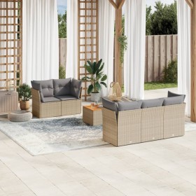 Gartensofa-Set mit Kissen, 6-teilig, beiges synthetisches Rattan von , Gartensets - Ref: Foro24-3223483, Preis: 391,99 €, Rab...