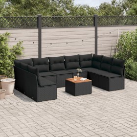 Gartensofa-Set 10-teilig mit schwarzen synthetischen Rattankissen von , Gartensets - Ref: Foro24-3223787, Preis: 576,34 €, Ra...