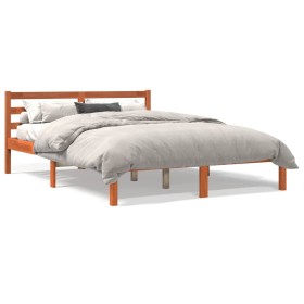 Estructura de cama madera maciza pino marrón cera 135x190 cm de , Camas y somieres - Ref: Foro24-844140, Precio: 72,24 €, Des...