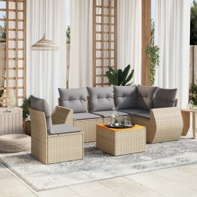 Gartensofa-Set mit Kissen, 6-teilig, beiges synthetisches Rattan von , Gartensets - Ref: Foro24-3257340, Preis: 466,99 €, Rab...