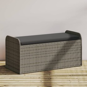 Storage bench with gray synthetic rattan cushion 115x51x52 cm by , garden benches - Ref: Foro24-365728, Price: 155,84 €, Disc...