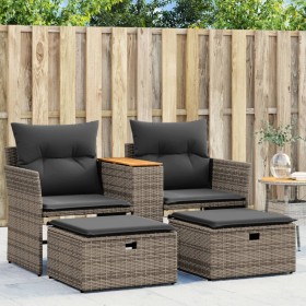 2 seater garden sofa with awning and gray PE rattan stools by , Outdoor sofas - Ref: Foro24-365804, Price: 344,43 €, Discount: %