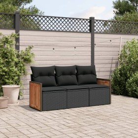 Gartensofa-Set mit Kissen, 3-teilig, schwarzes synthetisches Rattan von , Gartensets - Ref: Foro24-3259836, Preis: 222,11 €, ...