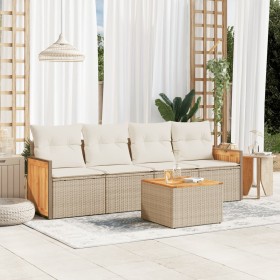 Gartensofa-Set mit Kissen, 5-teilig, beiges synthetisches Rattan von , Gartensets - Ref: Foro24-3259860, Preis: 356,99 €, Rab...