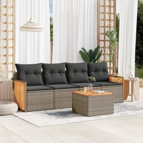 Gartensofa-Set mit Kissen, 5-teilig, graues synthetisches Rattan von , Gartensets - Ref: Foro24-3259862, Preis: 341,38 €, Rab...