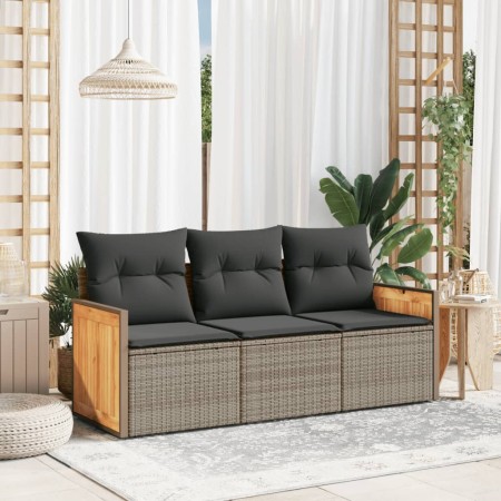 3-teiliges Gartensofa-Set und graue synthetische Rattankissen von , Gartensets - Ref: Foro24-3259841, Preis: 245,63 €, Rabatt: %