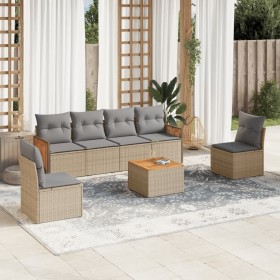 7-teiliges Gartensofa-Set und beige synthetische Rattankissen von , Gartensets - Ref: Foro24-3259952, Preis: 470,42 €, Rabatt: %