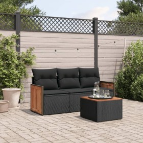 4-teilige Gartensofagarnitur mit schwarzen synthetischen Rattankissen von , Gartensets - Ref: Foro24-3259843, Preis: 264,93 €...