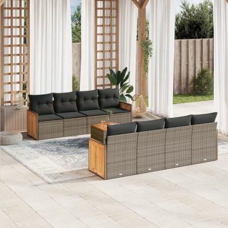 Set de muebles de jardín 9 pzas y cojines ratán sintético gris de , Conjuntos de jardín - Ref: Foro24-3259904, Precio: 630,72...