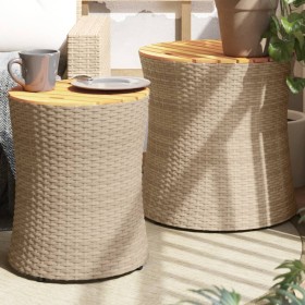 Garden side tables 2 pieces beige rattan wooden surface by , Garden tables - Ref: Foro24-366290, Price: 158,36 €, Discount: %