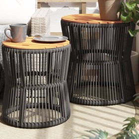 Garden side tables 2 pieces gray rattan wooden surface by , Garden tables - Ref: Foro24-366292, Price: 193,78 €, Discount: %