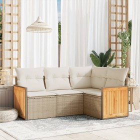 Gartensofa-Set mit Kissen, 4-teilig, beiges synthetisches Rattan von , Gartensets - Ref: Foro24-3260014, Preis: 335,13 €, Rab...