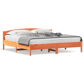 Estructura cama con cabecero madera pino marrón cera 180x200 cm de , Camas y somieres - Ref: Foro24-3216193, Precio: 215,99 €...