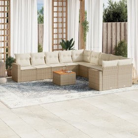 Set de sofás de jardín 11pzas con cojines ratán sintético beige de , Sofás modulares de exterior - Ref: Foro24-3224315, Preci...