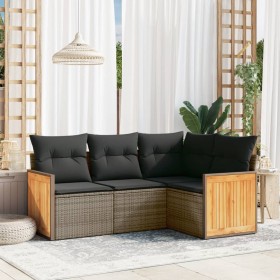 4-piece garden sofa set and gray synthetic rattan cushions by , Garden sets - Ref: Foro24-3260016, Price: 305,99 €, Discount: %