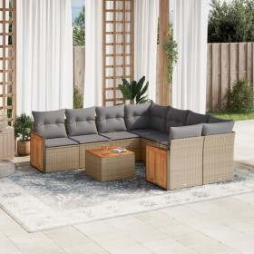 9-teiliges Gartensofa-Set mit beigen synthetischen Rattankissen von , Gartensets - Ref: Foro24-3259910, Preis: 676,99 €, Raba...