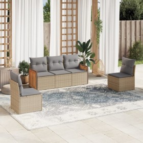 Gartensofa-Set mit Kissen, 5-teilig, beiges synthetisches Rattan von , Gartensets - Ref: Foro24-3259931, Preis: 366,19 €, Rab...