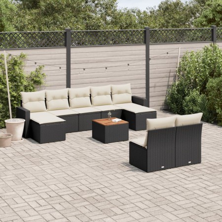 Gartensofa-Set 10-teilig mit schwarzen synthetischen Rattankissen von , Modulare Sofas für den Außenbereich - Ref: Foro24-322...