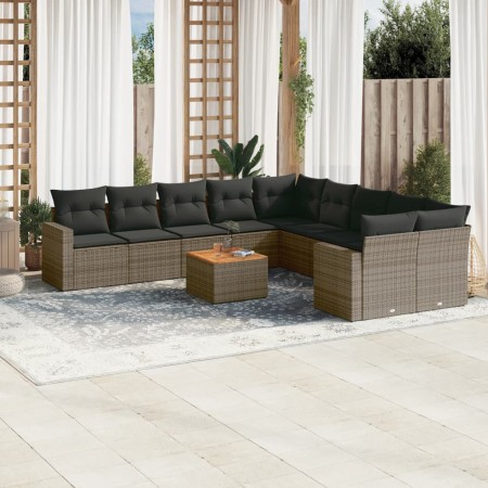 Set de sofás de jardín 11 pzas y cojines ratán sintético gris de , Sofás modulares de exterior - Ref: Foro24-3224317, Precio:...