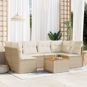 7-teiliges Gartensofa-Set und beigefarbene synthetische Rattankissen von , Gartensets - Ref: Foro24-3223559, Preis: 508,31 €,...