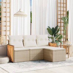 Gartensofa-Set mit Kissen, 4-teilig, beiges synthetisches Rattan von , Gartensets - Ref: Foro24-3259986, Preis: 313,99 €, Rab...