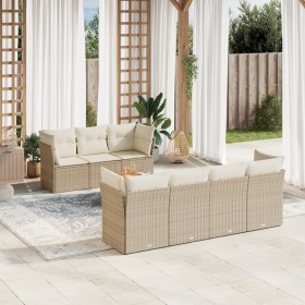 8-teiliges Set aus beigem Synthetik-Rattan-Gartensofa und Kissen von , Gartensets - Ref: Foro24-3255834, Preis: 553,01 €, Rab...