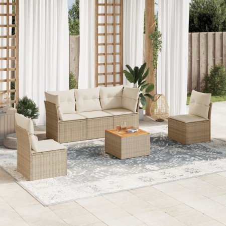 Garden sofa set with cushions 6 pieces beige synthetic rattan by , Garden sets - Ref: Foro24-3255876, Price: 398,45 €, Discou...