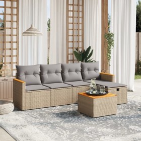 Gartensofa-Set mit beigem Kissenmix, 6-teilig, PE-Rattan von , Gartensets - Ref: Foro24-3265294, Preis: 366,00 €, Rabatt: %