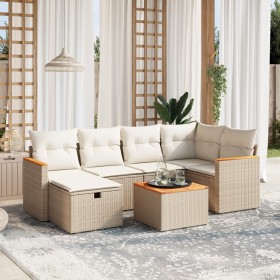 7-teiliges Gartensofa-Set und beigefarbene synthetische Rattankissen von , Gartensets - Ref: Foro24-3265307, Preis: 578,90 €,...