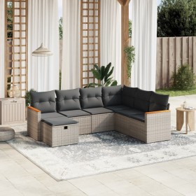 7-piece garden sofa set with gray PE rattan cushions by , Garden sets - Ref: Foro24-3265330, Price: 452,55 €, Discount: %