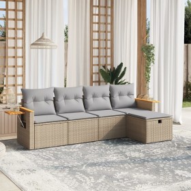 Gartensofa-Set mit beigem Kissenmix, 5-teilig aus PE-Rattan von , Gartensets - Ref: Foro24-3265504, Preis: 347,74 €, Rabatt: %