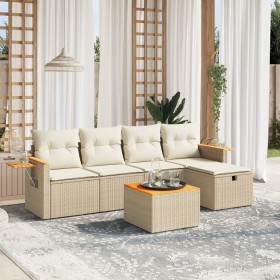 Gartensofa-Set mit Kissen, 6-teilig, beiges synthetisches Rattan von , Gartensets - Ref: Foro24-3265510, Preis: 512,99 €, Rab...