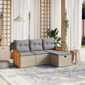 Gartensofa-Set mit beigem Kissenmix, 4-teilig aus PE-Rattan von , Gartensets - Ref: Foro24-3265707, Preis: 299,51 €, Rabatt: %