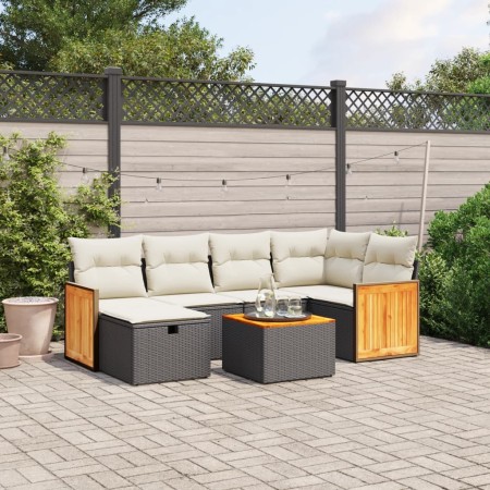 7-teiliges Garten-Essset und schwarze Kissen aus synthetischem Rattan von , Gartensets - Ref: Foro24-3265739, Preis: 448,49 €...