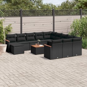 Garden sofa and cushion set 13 pieces black synthetic rattan by , Garden sets - Ref: Foro24-3258989, Price: 883,99 €, Discoun...