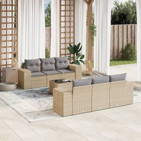 7-teiliges Gartensofa-Set und beigefarbene synthetische Rattankissen von , Modulare Sofas für den Außenbereich - Ref: Foro24-...