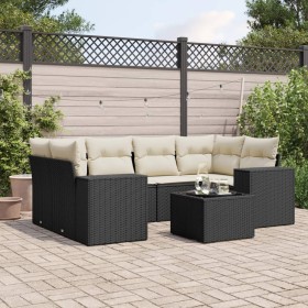 7-teiliges Garten-Essset und schwarze Kissen aus synthetischem Rattan von , Modulare Sofas für den Außenbereich - Ref: Foro24...